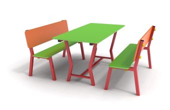 Komplet dwóch ławek i stół metalowy HDPE